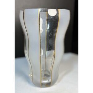 Clear and Etched with Gold Stripe Made in Czech Republic vase 7.75" H